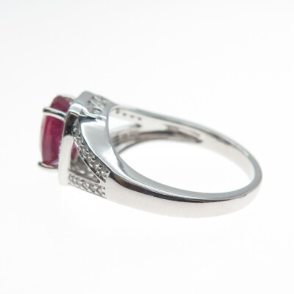 DSMK 925 Sterling Silver Real Oval-Cut Ruby & White Topaz Ring Size 7.25 - Picture 4 of 9